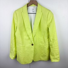 J. Crew Linen Blend Holland One Button Blazer Neon Citrus Yellow Cotton Size 6