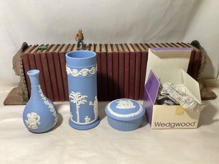 Wedgwood Blue Jasperware Cylinder Vase (6.5”) BUD VASE FLUTED TRINKET BOX