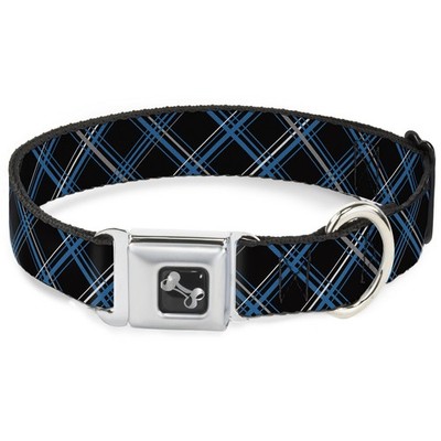 Dog Collar Bone Plaid Black/Turquoise/Gray Small 9.5-13'' (US IMPORT)