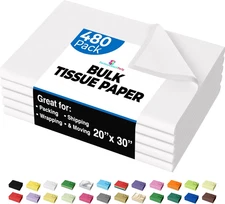 White Tissue Paper for Gift Bags - 20" X 30" Bulk Tissue Paper White 480 Sheets