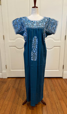 San Antonino Maxi Dress, Oaxaca Mexican dress. hand Embroidered. Silk Threads,