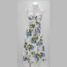 Reformation Linen Floral Midi Dress Blue White Slit Size 8