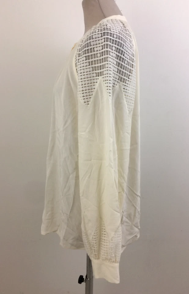 Blusa feminina Jaeger tamanho 18 marfim painel de renda botão frontal tecido nova F1 - Imagem 3 de 4