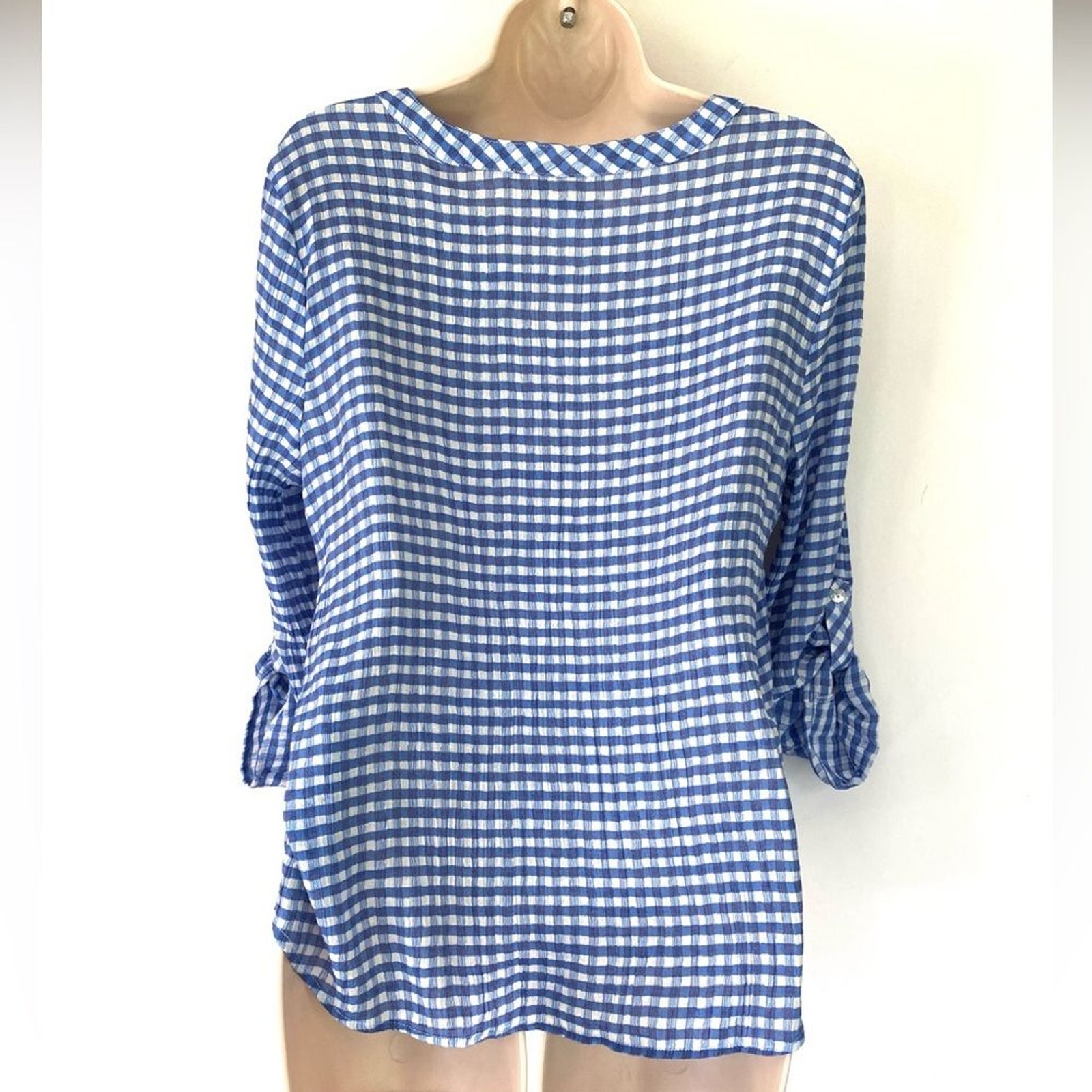 Ruby Rd. Gingham Check Henley Convertible Sleeves… - image 2