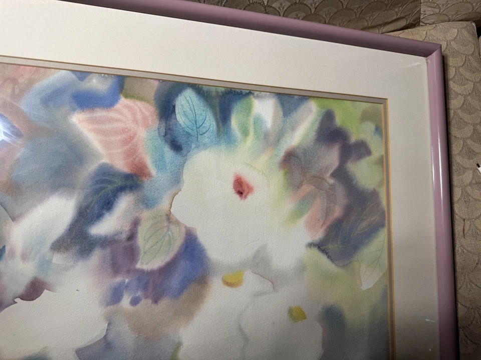 Pintura em aquarela grande Barbara Nechis (b 1937) "cena floral" - Assinada/emoldurada - Imagem 3 de 4