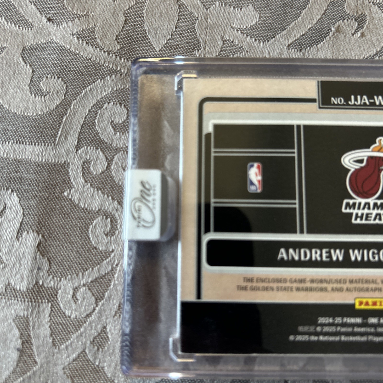 2024-25 Panini One And One Andrew Wiggins Game Worn Jumbo Patch Auto 42/99 -Heat view 7