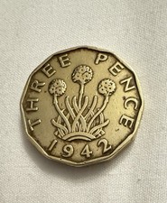 1942 King George VI Three PenceCoin British ExtremelyRareCollectible