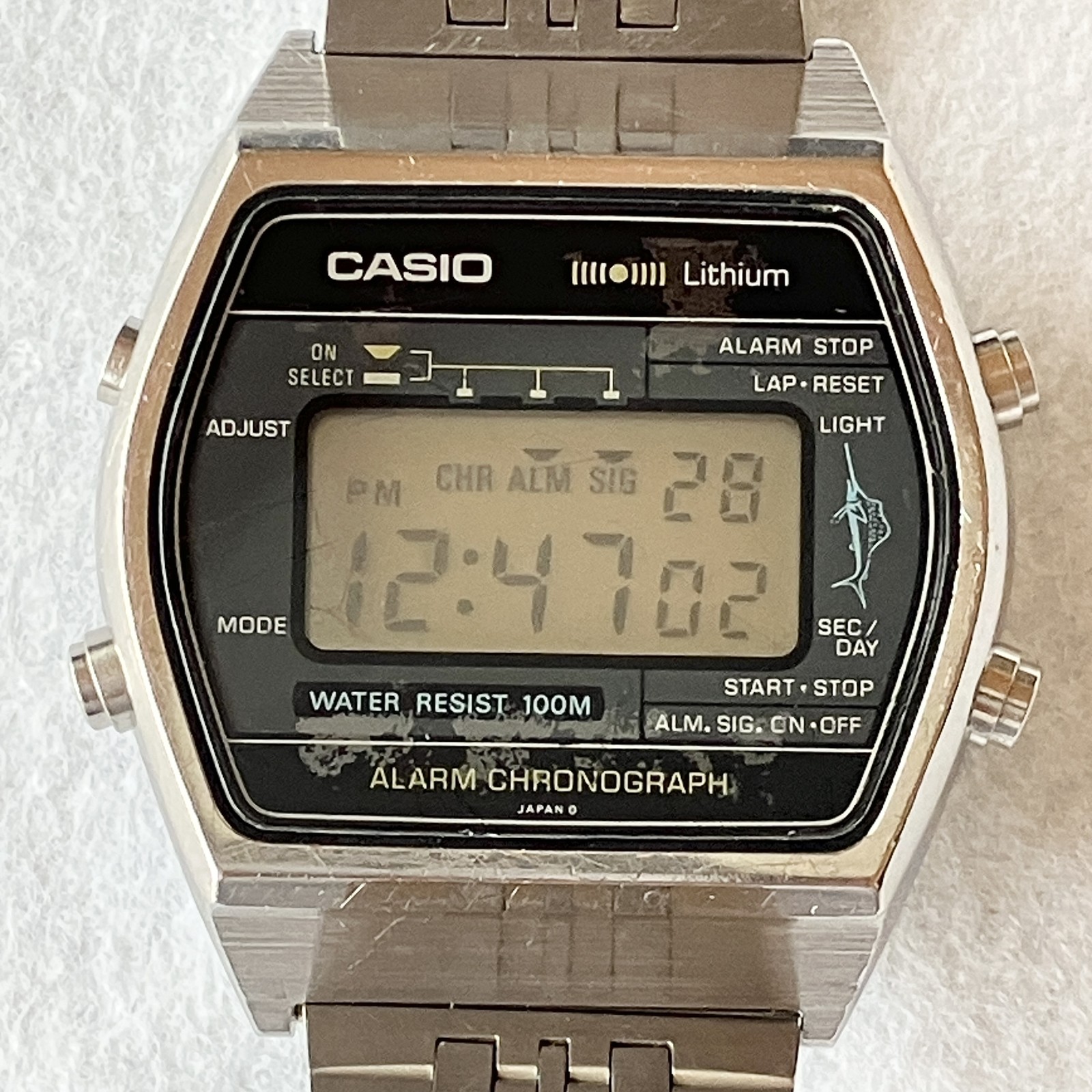 Vintage Casio W-250 Marlin 1980s Alarm Chronograph Watch Stainless Steel Japan
