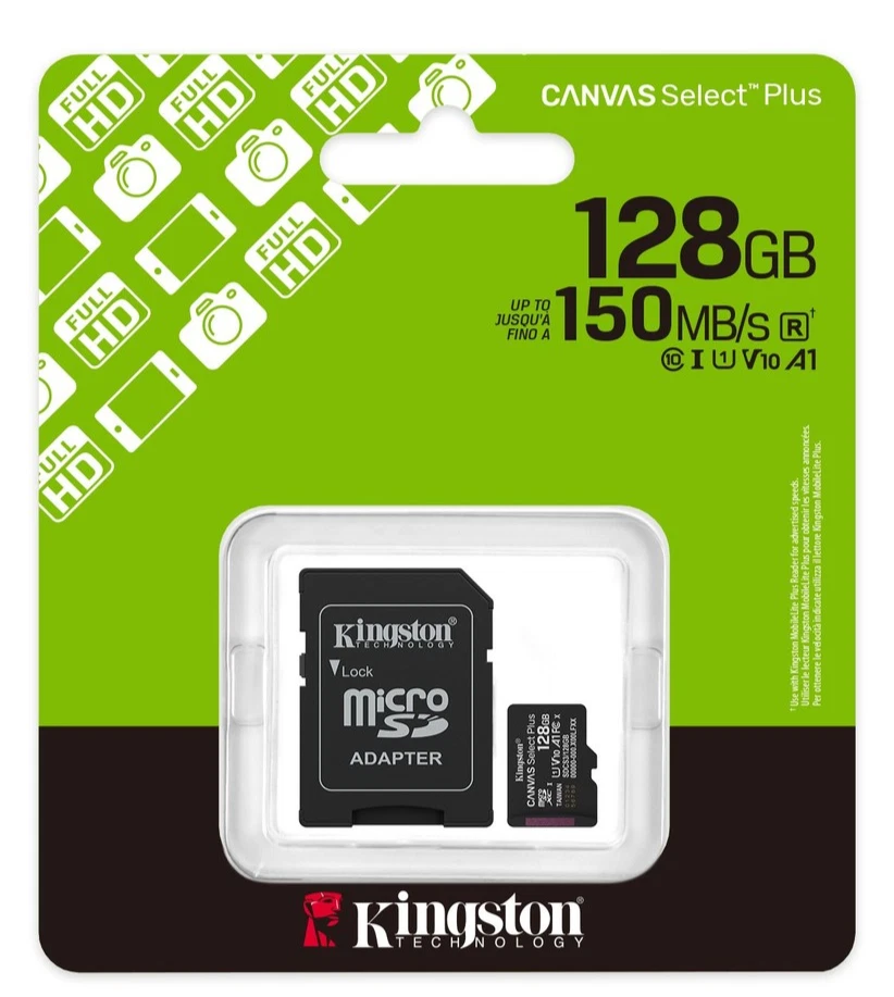 Micro SD Speicherkarte 128GB Kingston CLASS 10 UHS-I Canvas 150 MB, SD Adapter