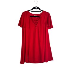 Show Me Your Mumu Red Short Butterfly Sleeve V Neck Tie Mini Dress Women X-Small