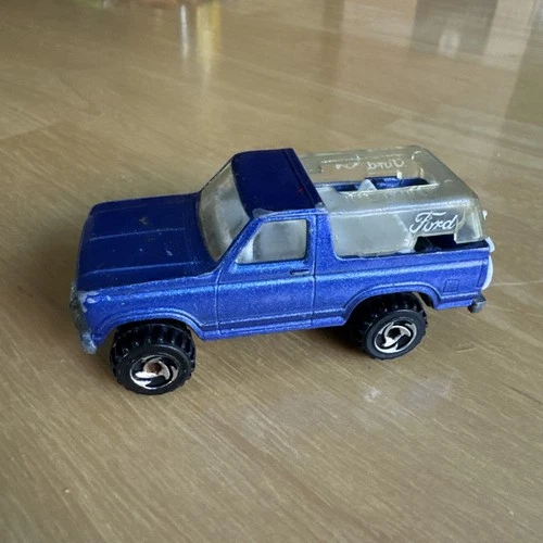 Vintage 1980 Hot Wheels Blue Ford Bronco w/ Motorcycle Diecast Car