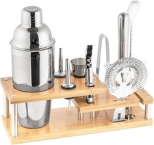 En muy buen estado Coctelera Bar Set Bartender Kit 10 Piezas Mixología Set con Soporte de Bambú