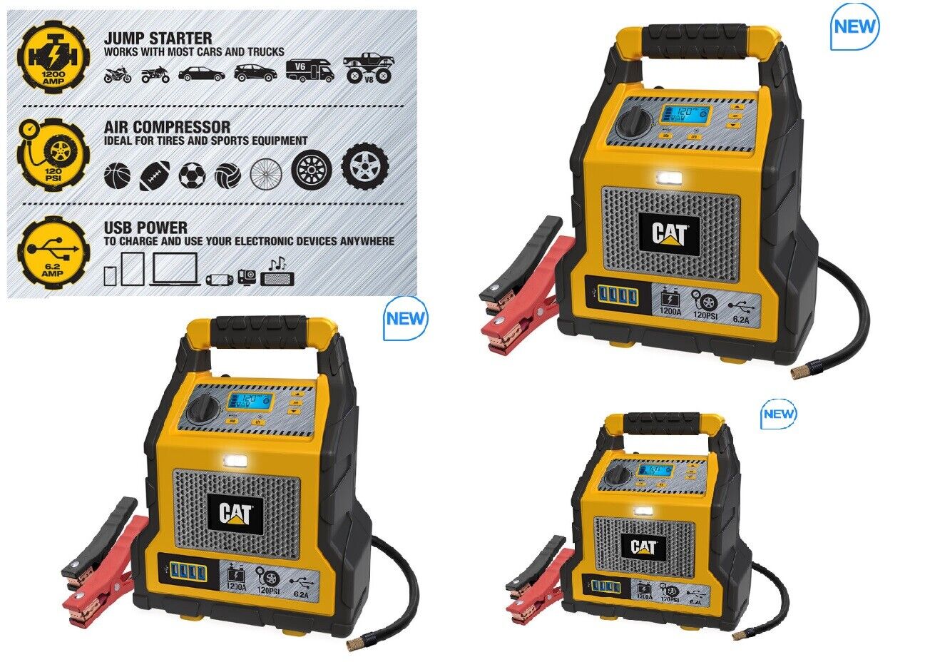 CAT 1200 Peak Amp Car Professional Portable Jump Starter Battery Charger  Compres