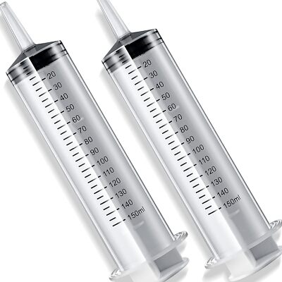 2 Pack 150ml Large Syringes   Big Garden Syringes for Labs, Measuring & Wateri