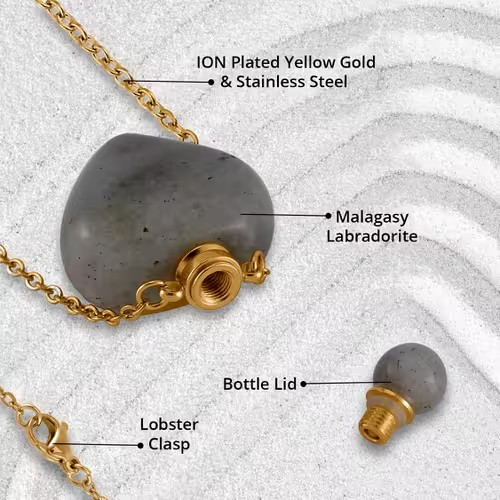 Labradorit Parfüm Flasche Anhänger Halskette 22" IONEN plattiert 8 kt ** ES ÖFFNET SICH! - Bild 2 von 3