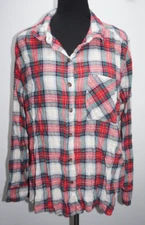 Time and Tru Plaid Flannel Shirt Womens Sz L Chest Pocket Red Green Gold