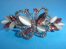 Pretty Red/White Rhinestones Butterfly Hair Barrette