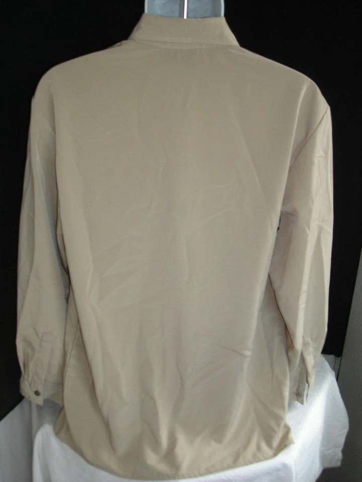 NWT HUGO BOSS SOLID BEIGE EMBROIDERED MICRO POLY  L/S BUTTON FT. SHIRT SZ. M - Image 4 of 4
