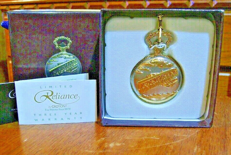 Pocket Watch With Chain Fob Wright Brothers Airplane First Flight case Gift Box