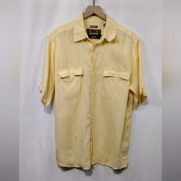 Bruno 100% Linen Button Shirt Mens L Yellow Casual Comfy Minimalist Beach