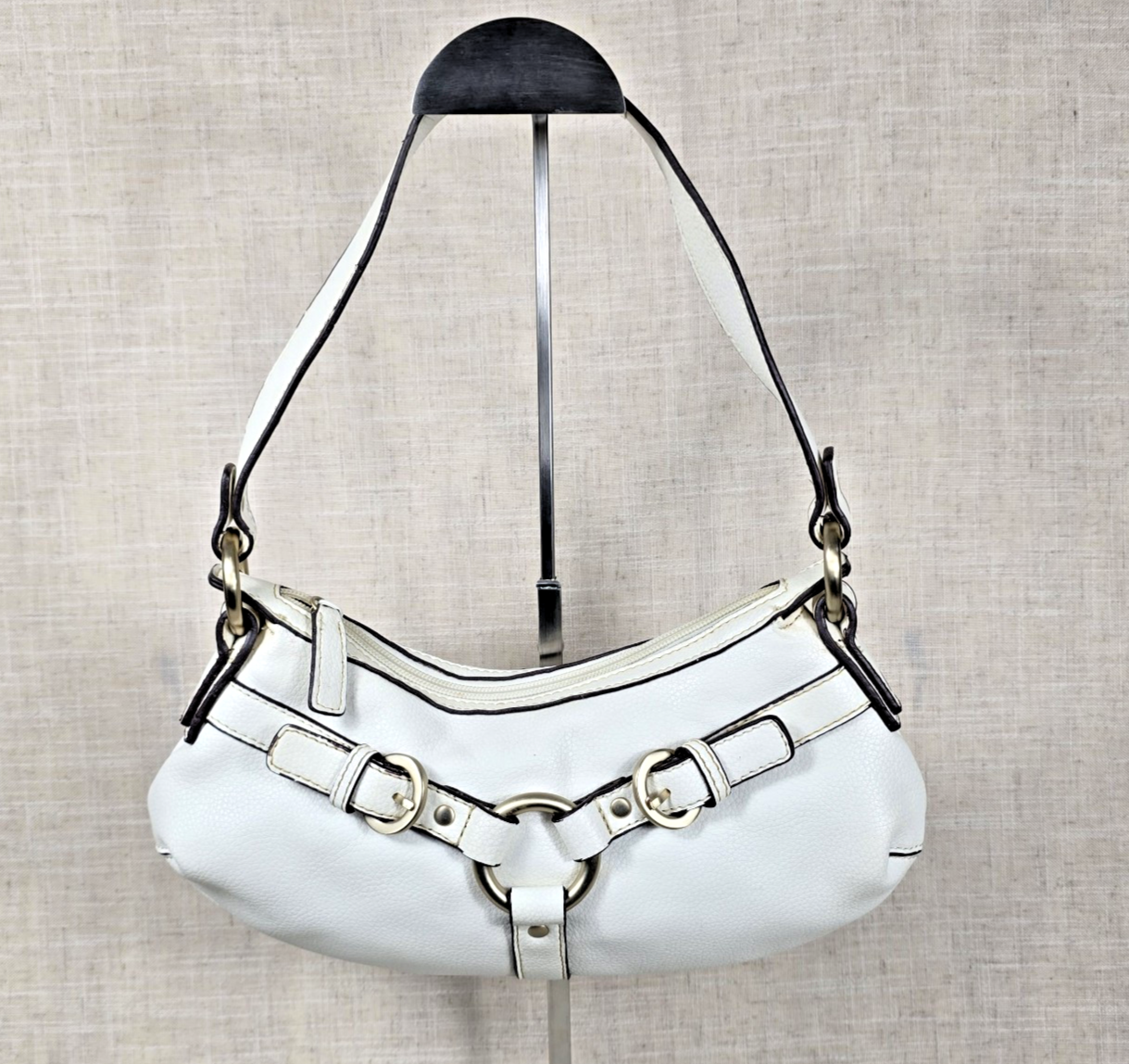 Nine West White Butter Leather Crescent Shoulder Bag