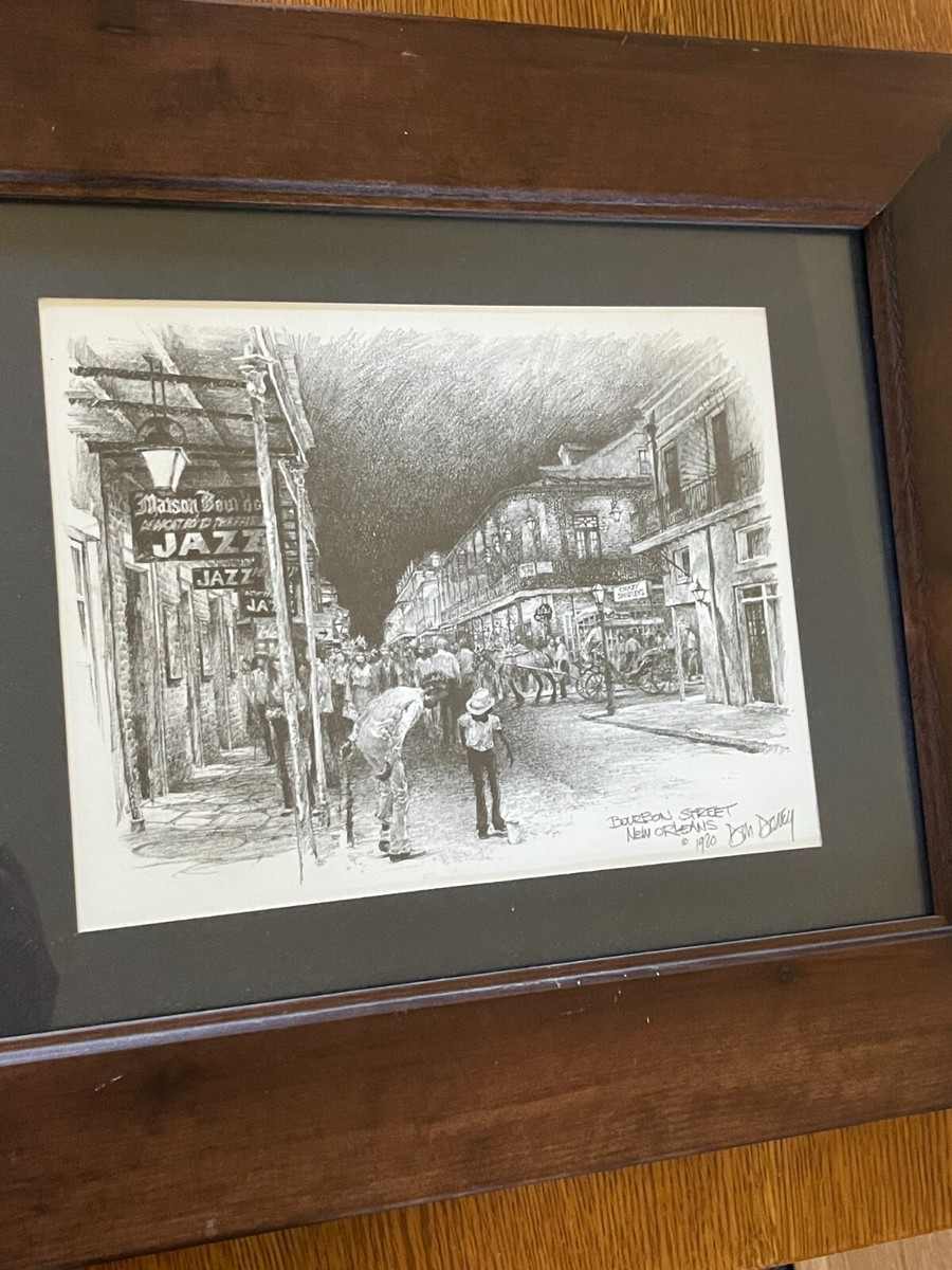 Artist Signed Don Davey 1980 BOURBON STREET New Orleans Charcoal