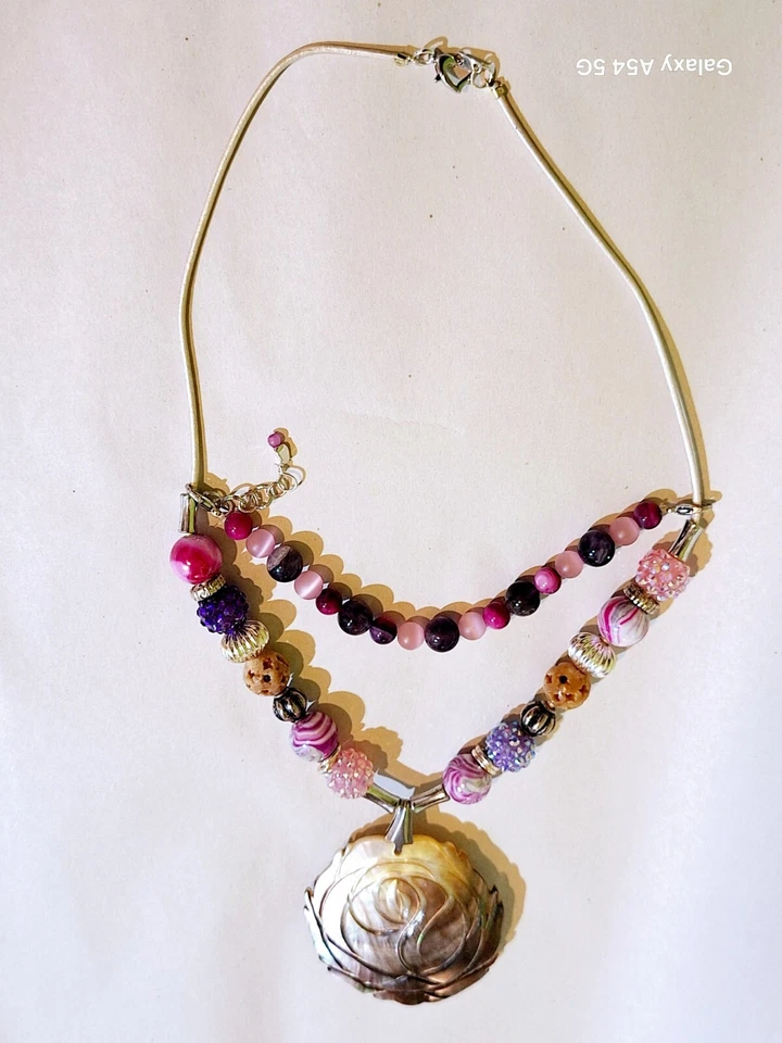 Joyería de piedras preciosas con cuentas hechas a mano, collar de declaración en capas, collar de cuero 