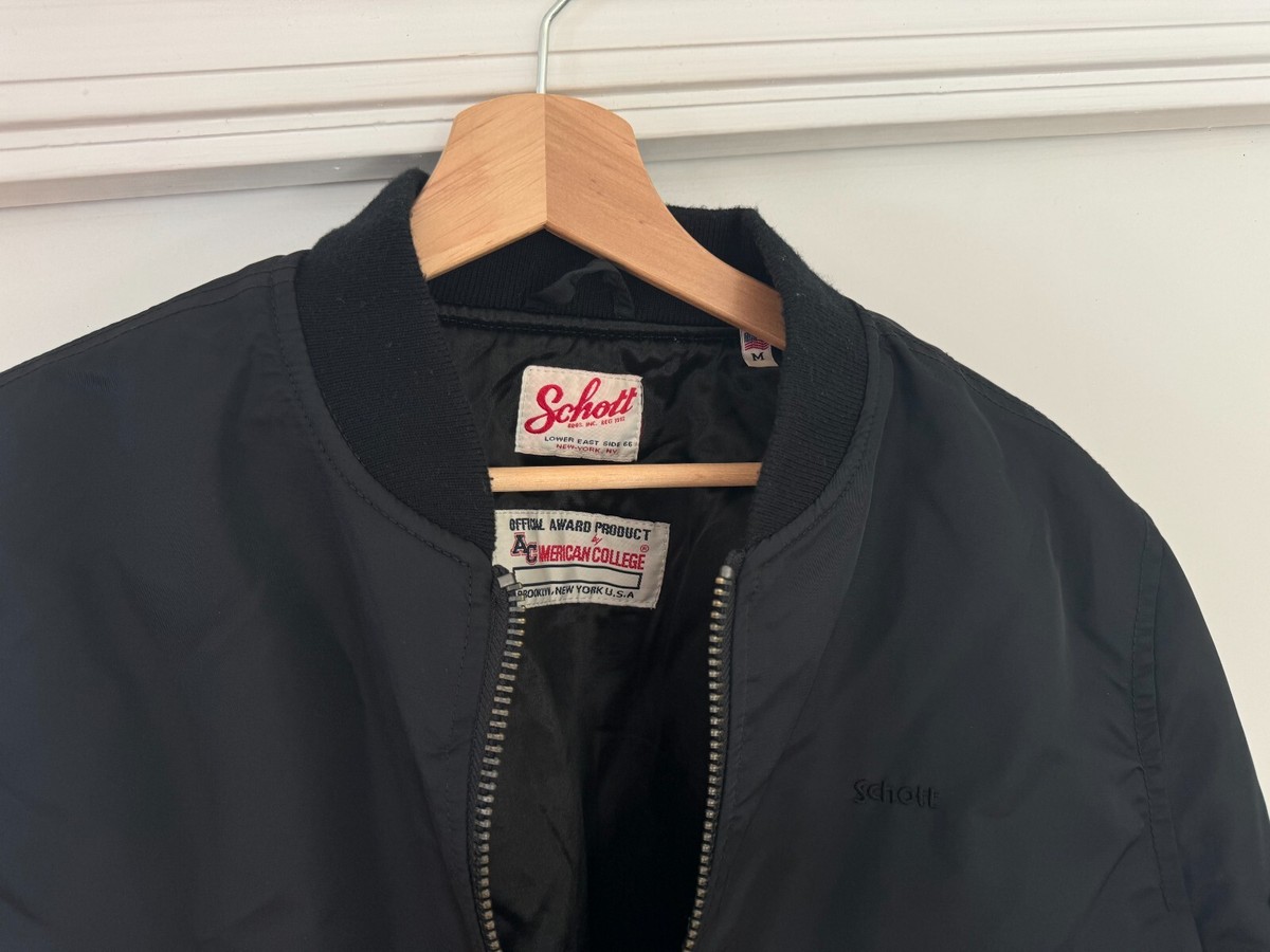 Schott x American College MA-1 Black Nylon Bomber Jacket Schott x American College MA-1 Black Nylon Bomber Jacket