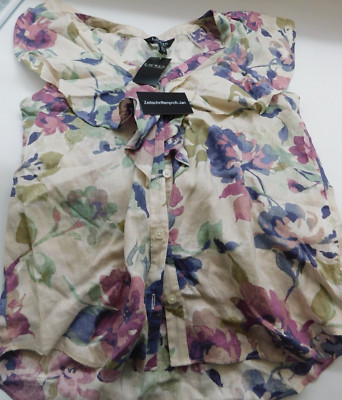 LAUREN RALPH LAUREN Floral Linen Flutter-Sleeve Shirt Gr S