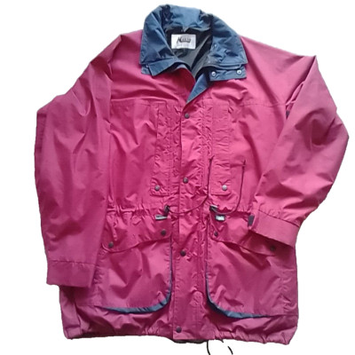 KEELA Herren Regenjacke blau rot Vintage Style Größe Large wasserdicht Mantel