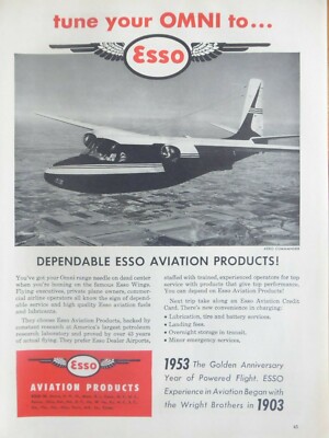7/1953 PUB ESSO AVIATION PRODUCTS AERO COMMANDER WRIGHT BROTHERS ORIGINAL AD