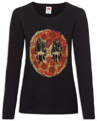 Dead Pizza Face Damen Langarm T-Shirt Fun Maker Pizzeria Deadpool Pizzabäcker