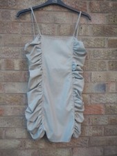 ZARA LINED DRESS STONE COLOURED FAUX LEATHER RUCHED SIDES STRAPPY NWT SIZE M