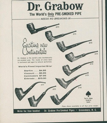 1963 Dr Grabow World's Only Pre-Smoked Pipe No Breaking In Vintage Print Ad LO5