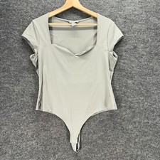 H M Bodysuit Women L Gray Sweetheart Short Sleeve Opaque Lined Solid