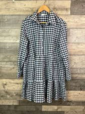 MNG Mango Womens Shirt Dress Size Large Blue Black Gingham Check Smock Casual