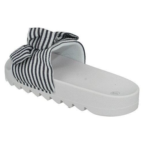 Mujer Rojo/Negro/Azul Marino Blanco Rayas Spot On Pasadores Pantuflas Con Lazo - Imagen 4 de 12