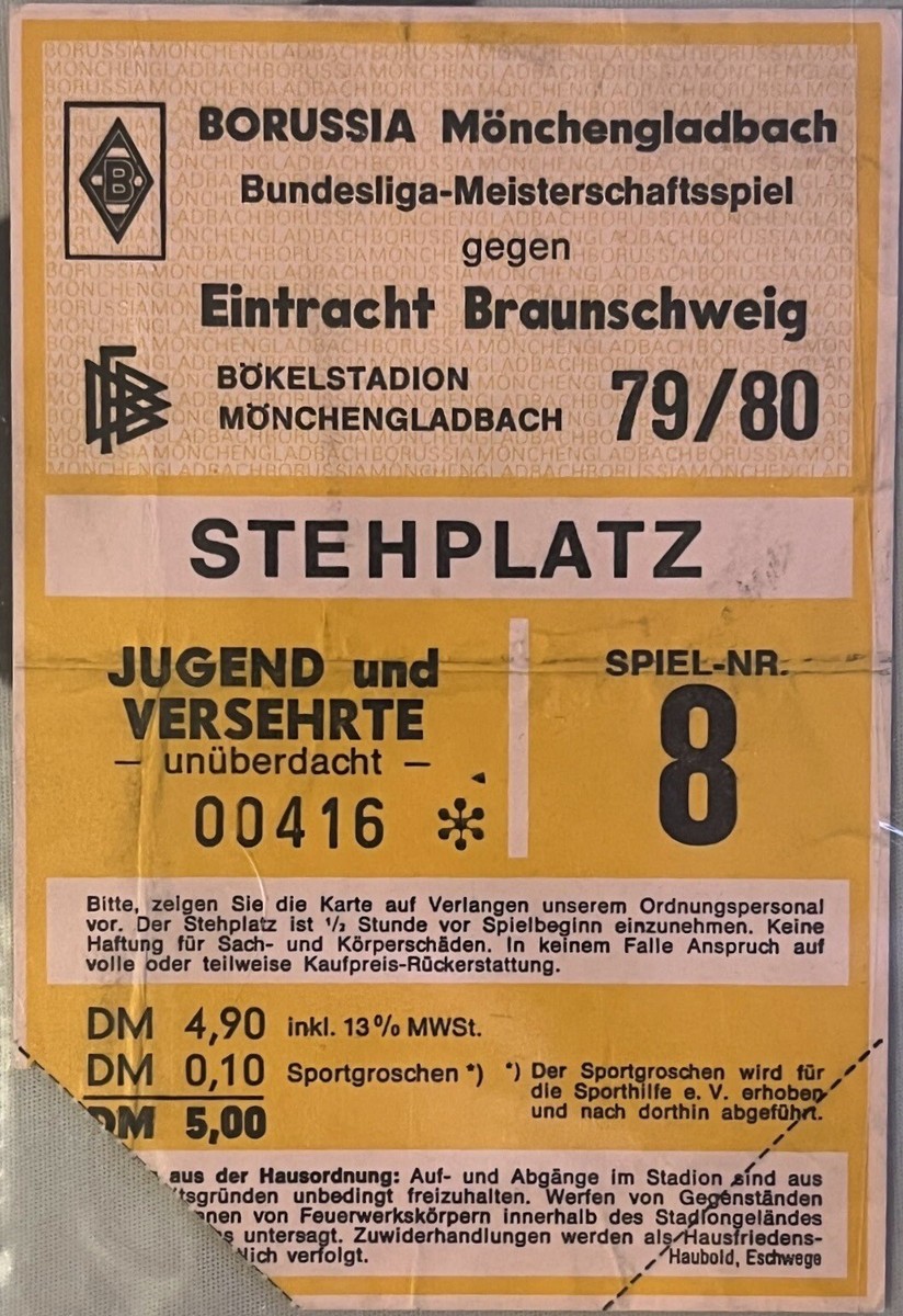 Lot De 10 Tickets De Match - Borussia Mönchengladbach - Années 80/90 - Souvenir Collection