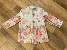 Multiples Camellia Wood Large Buttons Printed 3/4 Length Quilted Jacket Medium
