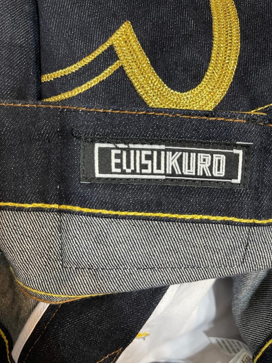 EVISU KURO Osaka Japan Dark Blue Denim Jeans Painted Size W 34 x L