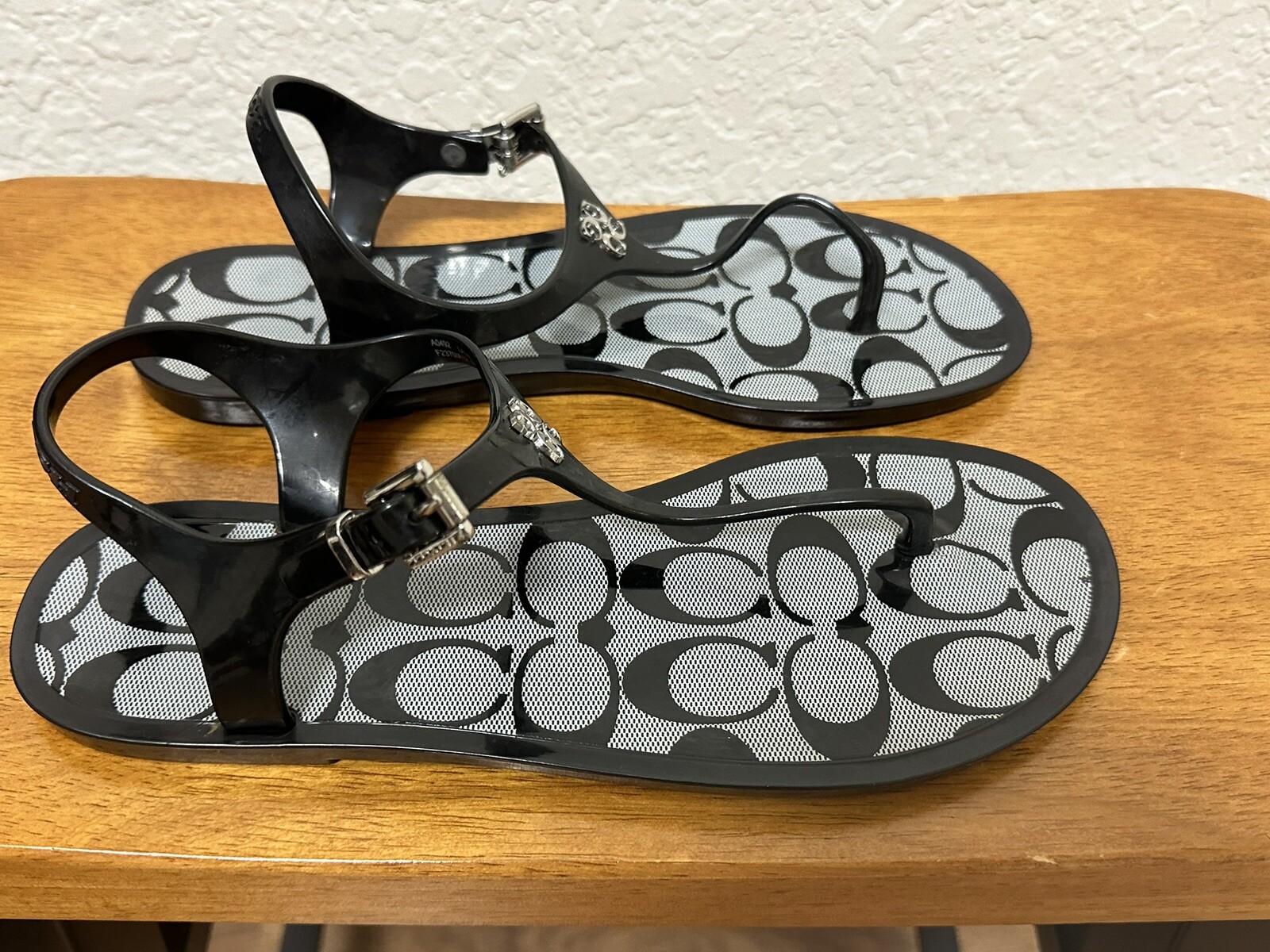 COACH Lala Black Jelly Logo Thong Slingback Sandals W… Gem