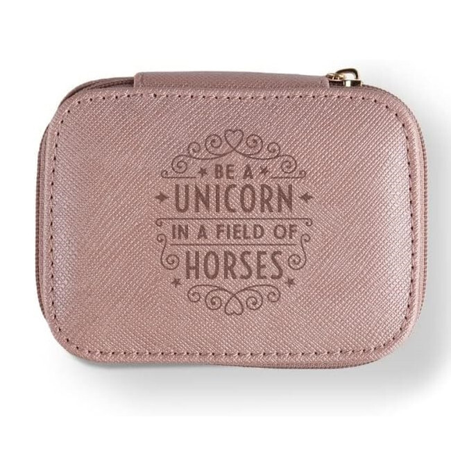 Travel Jewellery Box Pink Zip Quote Be A Unicorn In A Field Of Horses