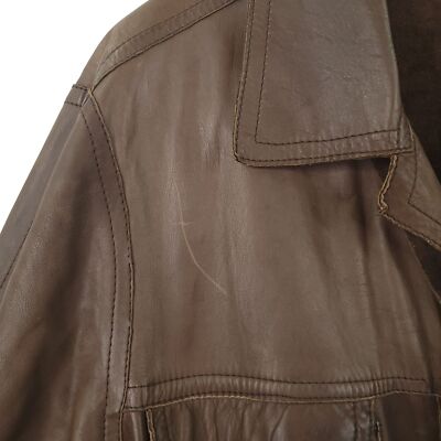 Vintage Brown Leather Snap Front Jacket Men L Made in England Flap