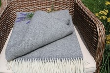 Wool blanket throw plaid 130 x 200 cm blanket 51 x 79 in white/grey, eco wo...