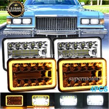 4pcs Fit Cadillac Fleetwood 1975-86 4x6 Chrome Led Headlights Hilo Drl Signal