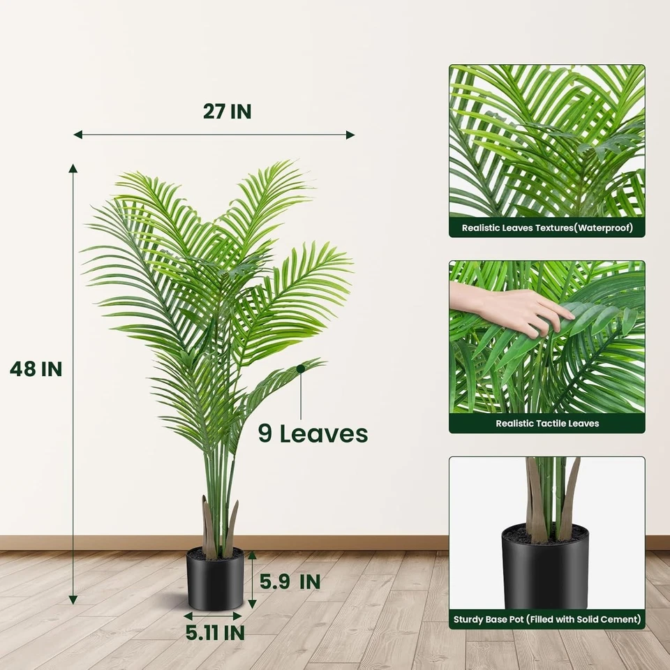 2-Pack Artificial Areca Palm Plant Tree Home Decor Realistic Green Silk - Image 2 of 4