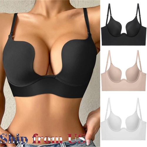 Women Push Up Sexy Deep U Plunge Bra Backless Invisible Body Shaper Brassiere