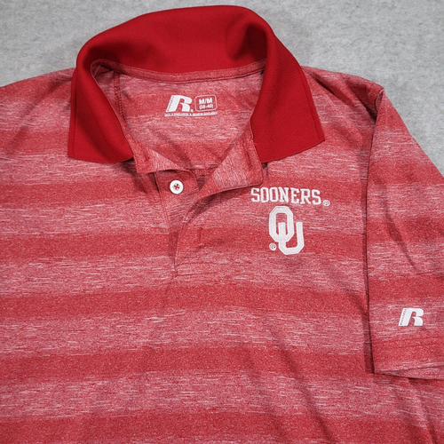 Oklahoma Sooners Mens Medium Russell Red Short Sleeve Polo Embroidered Logo