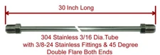 3/16" Brake Line 30 INCH STAINLESS STEEL 3/8-24 Tube Nuts 45 Degree Double Flare