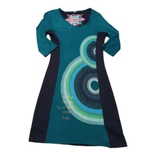 Desigual Half Sleeve Knee Length Dress Women's M A Line Scoop Neck Geo